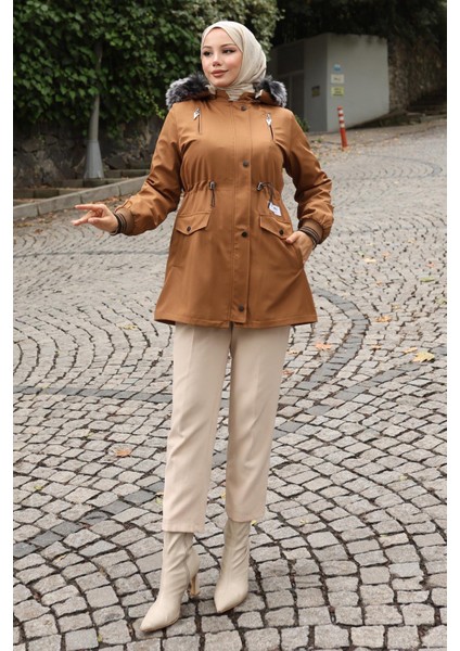 Fermuarlı Kapşonlu Mont Taba 19270