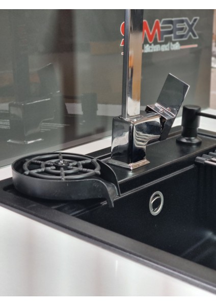 Tek Göz Granit Evye Tezgah Üstü&tezgaha Sıfır Uyumlu ( Siyah 49X50CM) Tam Paket