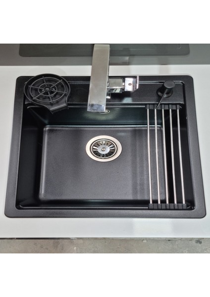 Tek Göz Granit Evye Tezgah Üstü&tezgaha Sıfır Uyumlu ( Siyah 49X50CM) Tam Paket fiyatları