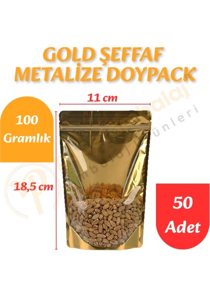 Gold Şeffaf Metalize Doypack 11X18,5X7 cm (50 Adet)