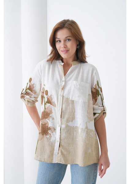 Çiçek Desenli Italyan Keten Gömlek indirimleri