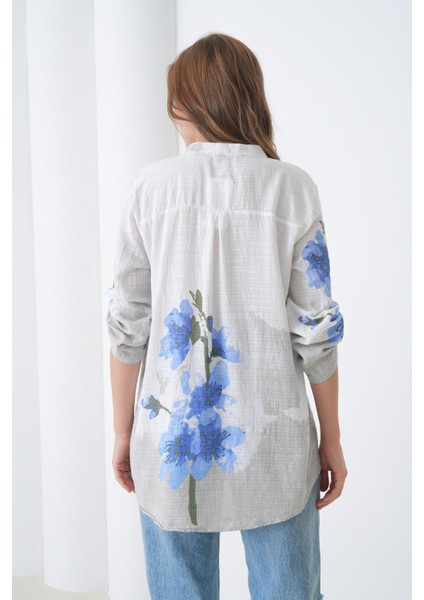 Çiçek Desenli Italyan Keten Gömlek modelleri