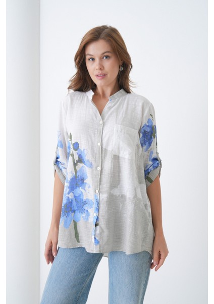 Çiçek Desenli Italyan Keten Gömlek fırsatları