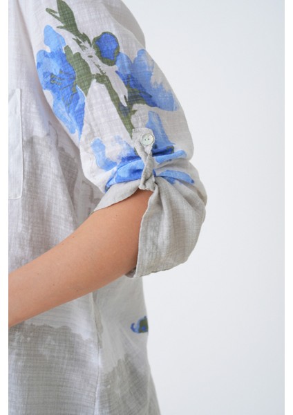 Çiçek Desenli Italyan Keten Gömlek indirimleri