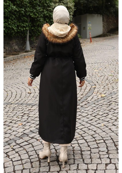 Arma Detaylı Kapşonlu Mont Siyah 19268 modelleri