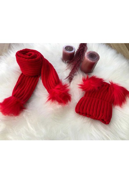 Kız Bebek Çift Ponponlu Atkı Bere Takımı 4/14 Yaş fırsatları