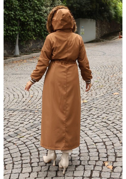 Arma Detaylı Kapşonlu Mont Taba 19268 modelleri