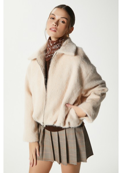 Kadın Oscar Suni Kürk Taş Bomber Ceket