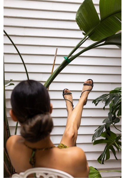 Nora Kadın Siyah Siyah Taş Mini Topuklu Abiye Sandalet