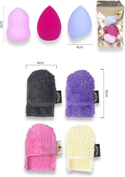 7'li Makyaj Seti - 3'lü Makyaj, Pudra Süngeri & 4’lü Yıkanabilir Makyaj Temizleme Pamuğu modelleri