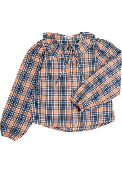 Fırfırlı Yaka Ekose Kışlık Kız Çocuk Gömlek