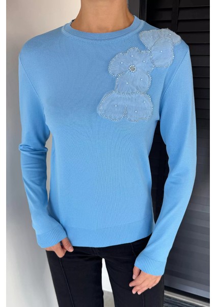 Kadın Bisiklet Yaka Çiçek Figürlü Triko Bluz P-00018056 fiyatları