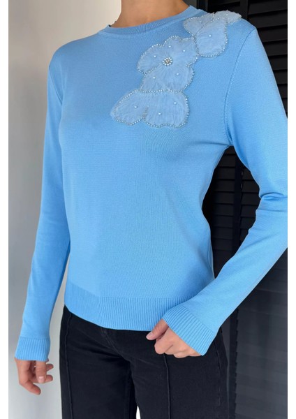 Kadın Bisiklet Yaka Çiçek Figürlü Triko Bluz P-00018056 modelleri