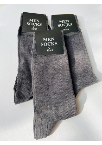 Erkek Normal Boy Klasik Düz Dikişsiz Çorap 3'lü Füme Renk