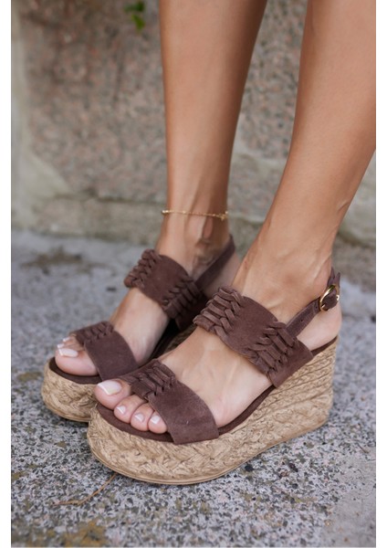 Bonello Kadin Kahve Gercek Suet Dolgu Taban Sandalet indirimleri