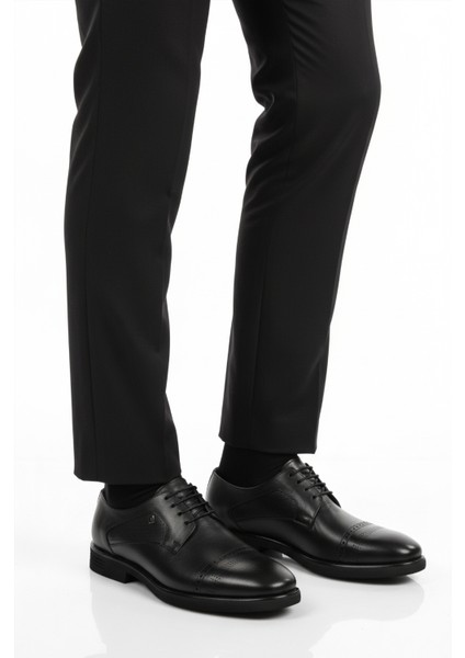 Siyah Hakiki Deri Bağcıklı Erkek Klasik Ayakkabı