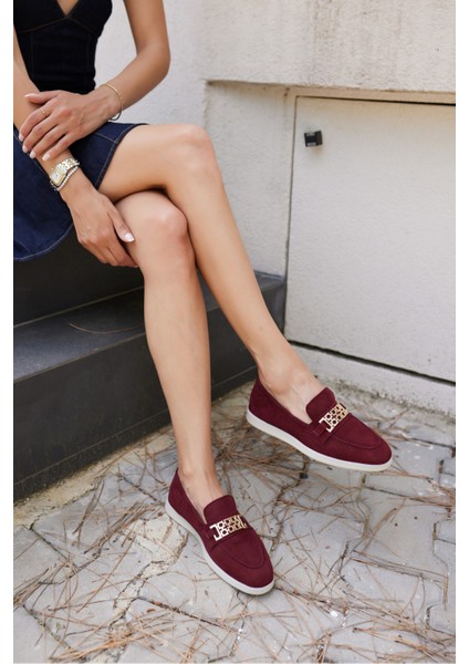 Tuami Kadın Bordo Gercek Suet Tokalı Loafer Ayakkabi fiyatları