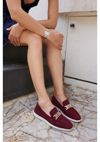 Tuami Kadın Bordo Gercek Suet Tokalı Loafer Ayakkabi fırsatları