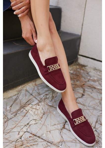Tuami Kadın Bordo Gercek Suet Tokalı Loafer Ayakkabi indirimleri
