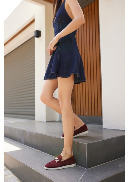 Tuami Kadın Bordo Gercek Suet Tokalı Loafer Ayakkabi