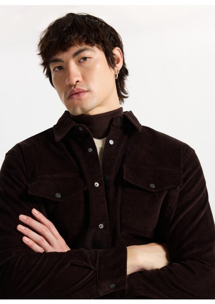 Relaxed Kahve Fitilli Erkek Gömlek M5WM-GML1807