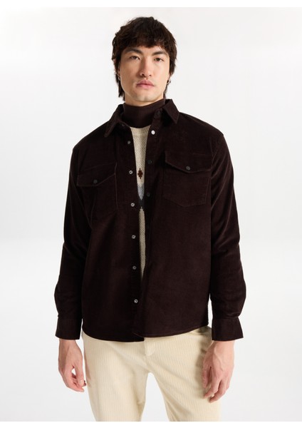 Relaxed Kahve Fitilli Erkek Gömlek M5WM-GML1807 fırsatları