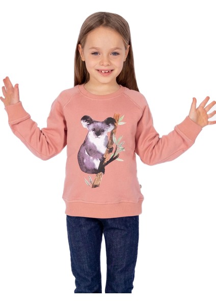 Organik Baskılı Pembe Kışlık Kız Çocuk Sweatshirt