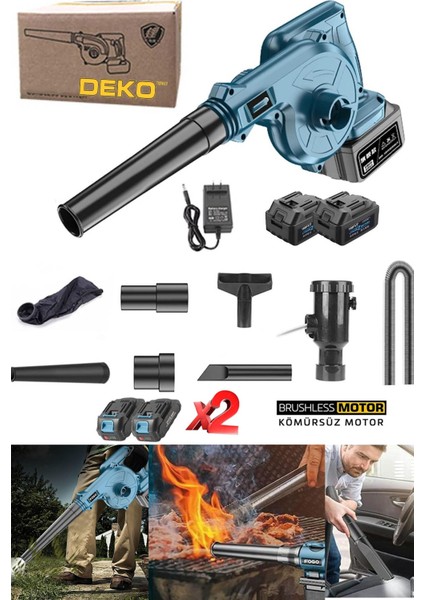 40V 10AH Süper Hız Ayarlı X2 Çift Akülü Şarjlı Hava Üfleyici Toz Toplayıcı ve Yaprak Üfleme Makine