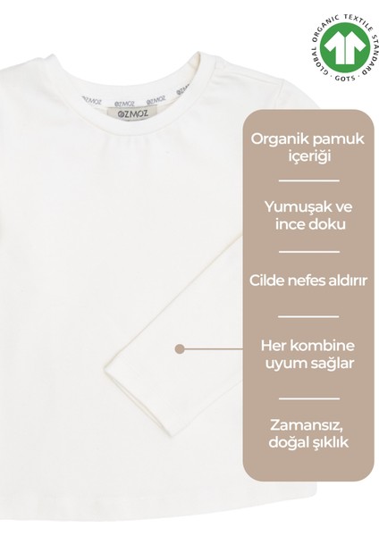 Organik Krem Baharlık Kız Çocuk Uzun Kollu Tshirt