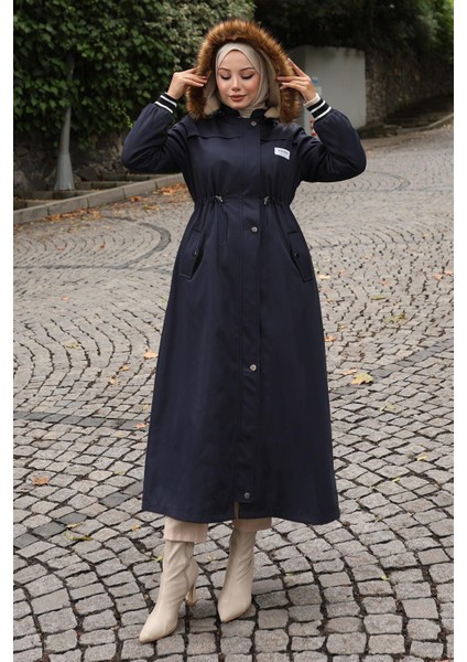 Arma Detaylı Kapşonlu Mont Lacivert 19268