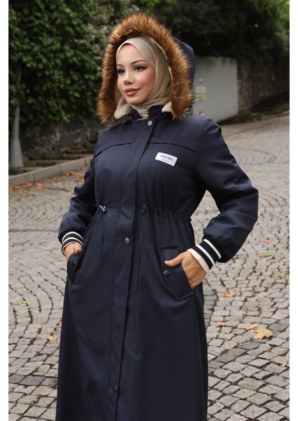 Arma Detaylı Kapşonlu Mont Lacivert 19268 fiyatları