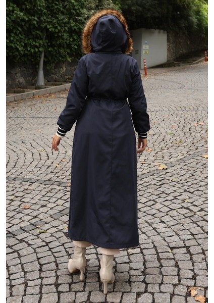 Arma Detaylı Kapşonlu Mont Lacivert 19268 modelleri