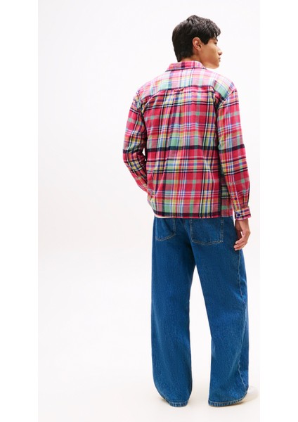 Oversized Pembe Çizgili Erkek Gömlek DM0DM22020XI5 Tjm Utılıty Flannel O fırsatları