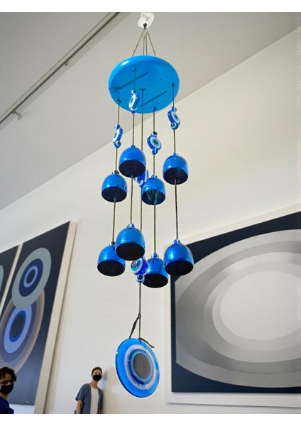 Feng Shui Nazar Boncuğu Rüzgar Çanı Metal Kötü Göze Karşı Dış Mekan Dekoratif Bahçe Kapı Süsü 65 Cm. modelleri