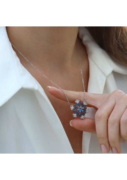 Kar Tanesi Lacivert Taşlı Gümüş Kolye fiyatları