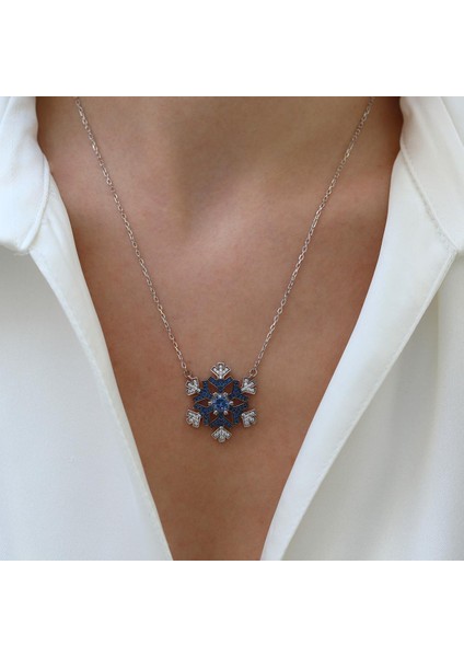 Kar Tanesi Lacivert Taşlı Gümüş Kolye modelleri