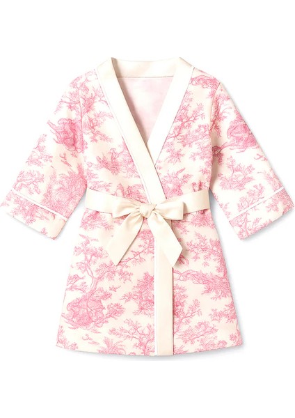 Pembe Desenli Saten Çocuk Sabahlığı