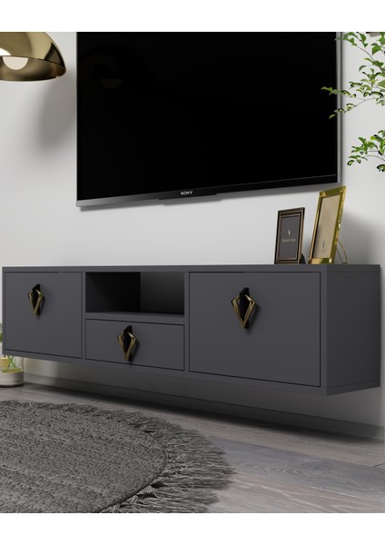 1315DROPCT-32 Duvara Montaj Tv Sehpası Antrasit-Altın