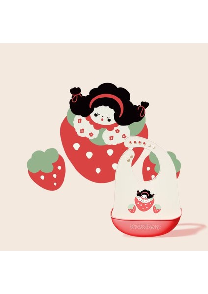 Çilek Figürlü Premium, Dayanıklı Bpa'sız Ayarlanabilir Çocuk Silikon Mama Önlüğü (9+ Ay)