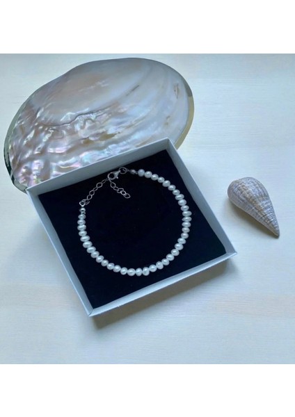 Sertifikalı 925 Ayar Gümüş Doğal 4mm Inci Bileklik