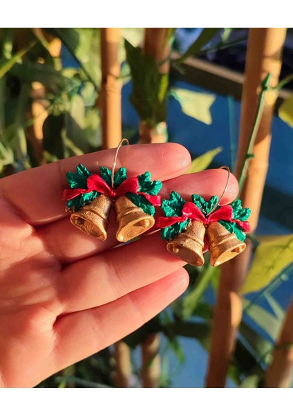El Yapımı Golden Christmas Bells Halkalı Yılbaşı Küpe - Şık ve Özgün, Yılbaşı, Hediye, Yeniyıl modelleri