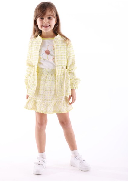 Recycle Özel Dokuma Belden Büzgülü Sarı Baharlık Kız Çocuk Ceket