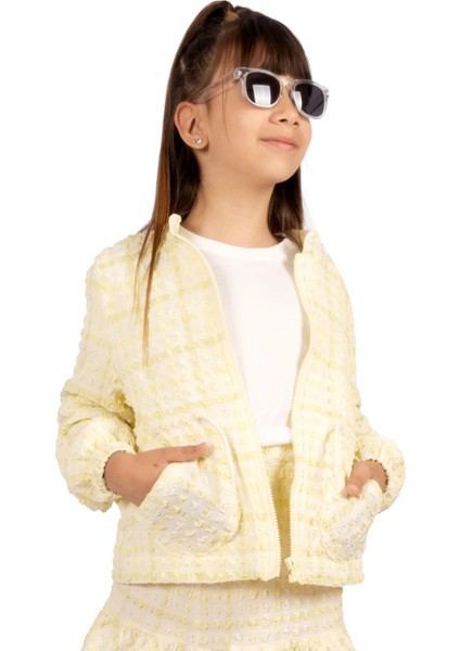 Recycle Özel Dokuma Belden Büzgülü Sarı Baharlık Kız Çocuk Ceket fiyatları