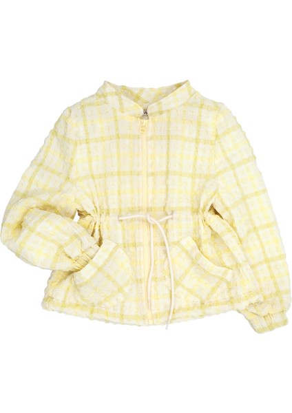 Recycle Özel Dokuma Belden Büzgülü Sarı Baharlık Kız Çocuk Ceket modelleri