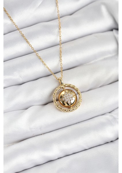 Bfs 316L Çelik Zincir Gold Renk Kutup Yıldızı Model Kadın Kolye