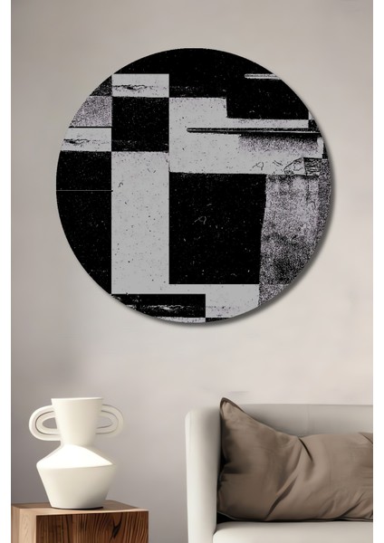 Soyut Siyah Beyaz Geometrik Ahşap Mdf Dekoratif Işyeri Duvar Tablo Yuvarlak Işyeri Duvar Tablo