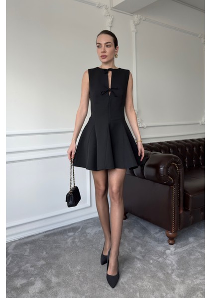 Sıfır Kol Kurdaleli Orj Elbise- Siyah