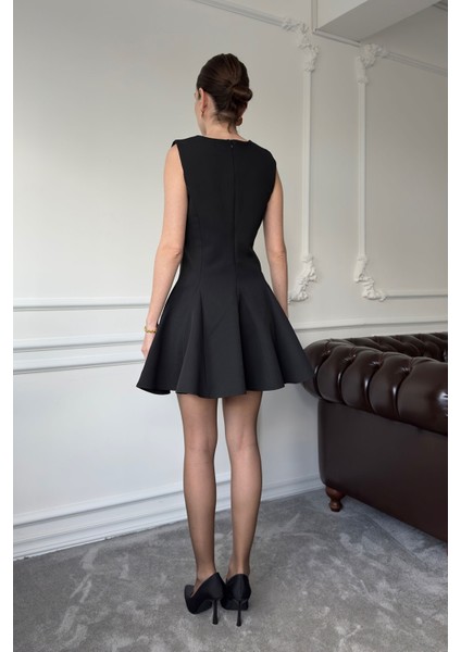 Sıfır Kol Kurdaleli Orj Elbise- Siyah