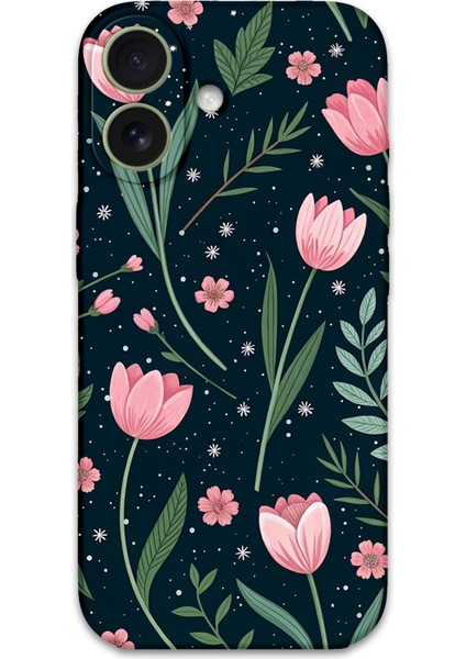 iPhone 16 Plus Uyumlu Çiçek Desenli Telefon Kılıfı + Ekran Koruyucu - 5788