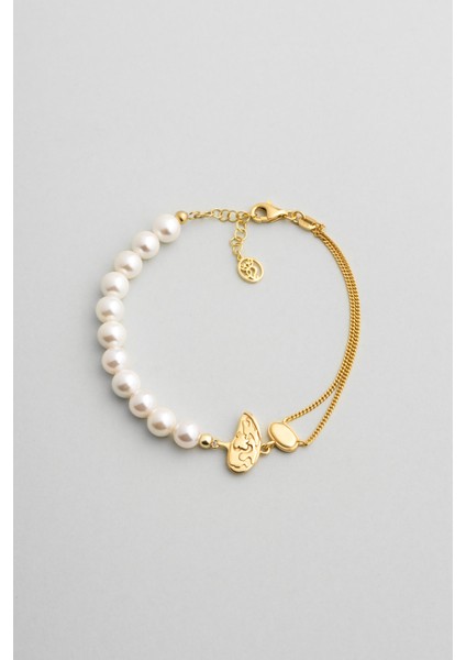 Lucia 18 Ayar Sarı Altın Kaplama 19 cm Gümüş Inci Bileklik